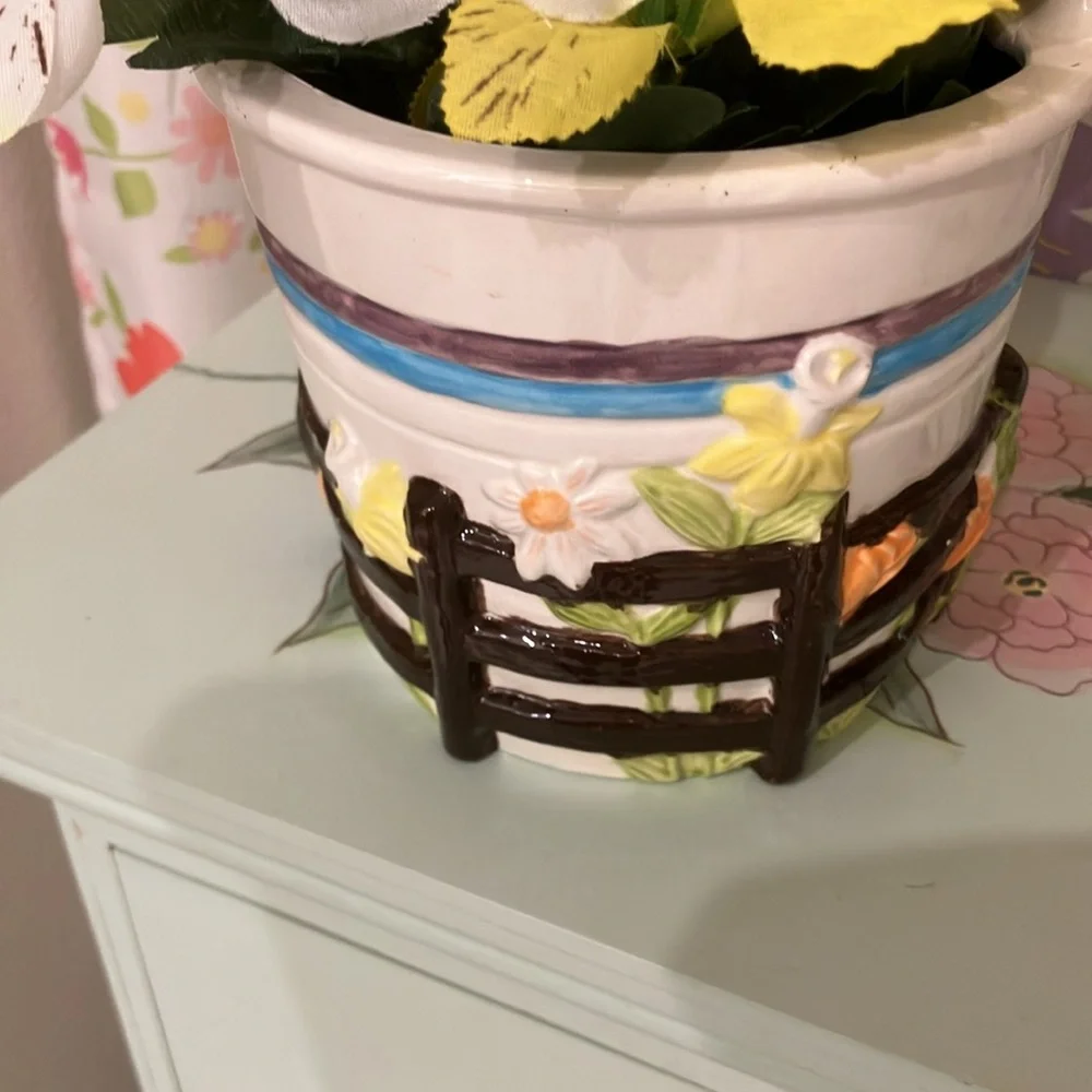 Hand Crafted Floral and Ceramic Basket with Handle